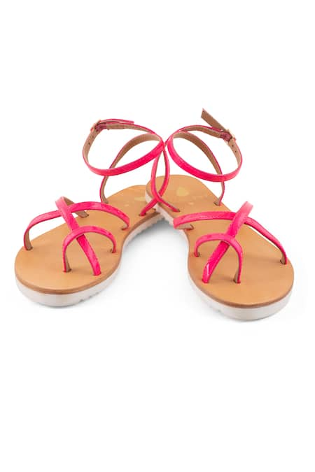 Sole Fry Neon Tides Strappy Leather Flats 