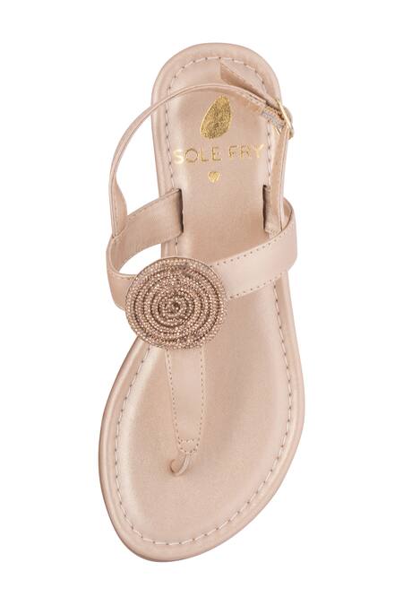 Shop Sole Fry Gold Twilight Spiral Applique Leather Flats Online at Aza Fashions Shop_Sole Fry_Gold Twilight Spiral Applique Leather Flats_Online_at_Aza_Fashions