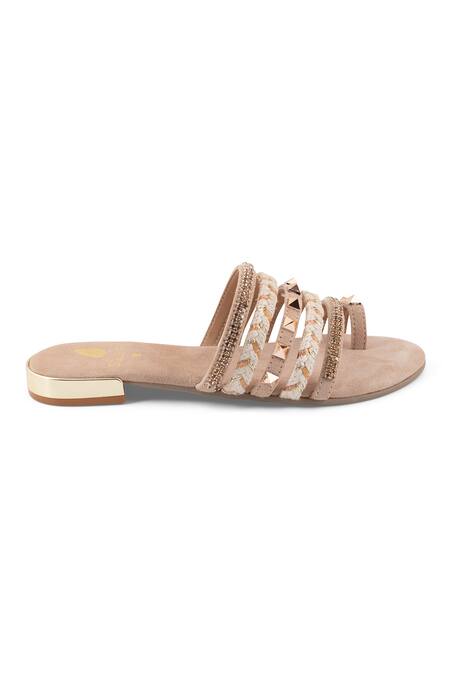 Buy_Sole Fry_Beige Crystals, Stones Haveli Embellished Heels_Online_at_Aza_Fashions