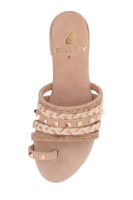 Shop_Sole Fry_Beige Crystals, Stones Haveli Embellished Heels_Online_at_Aza_Fashions