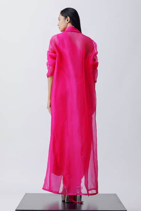 Richa Khemka Cherry Blossom Asymmetric Dress With Trench Coat 