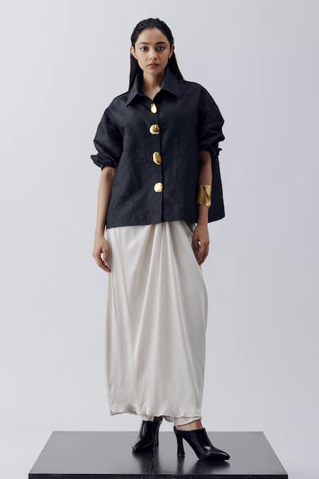 Richa Khemka Daylily Crushed Shirt With Draped Skirt 