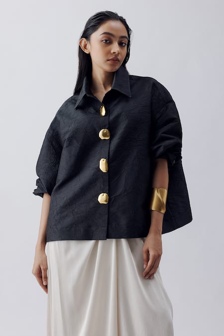 Richa Khemka Daylily Crushed Shirt With Draped Skirt 