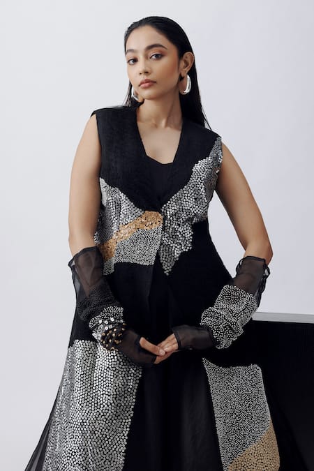 Richa Khemka Dot Embellished Jacket With Dress 