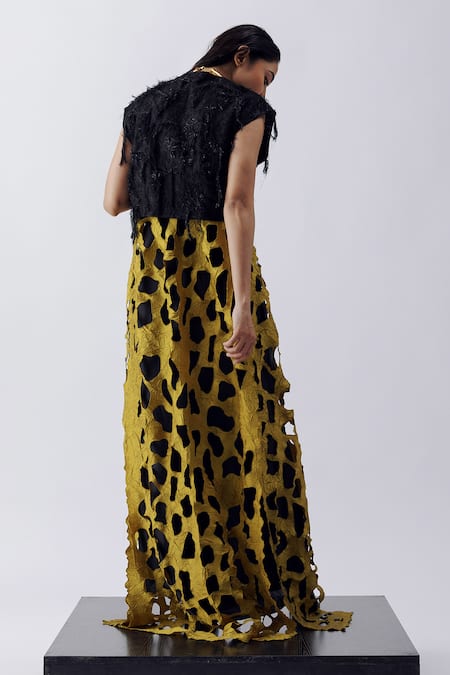 Richa Khemka Sage Textured Top Draped Skirt Set 