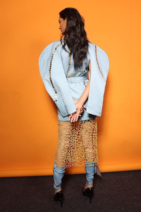 Richa Khemka Blue Structured Quilted Dress With Overlay 