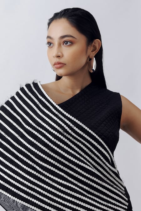 Richa Khemka_Black Organza, Georgette Sequins Embroidered Drape And Pant Set _Online_at_Aza_Fashions