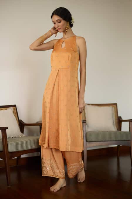 Buy Sarang Kaur Orange Satin, Georgette, Silk Sequins, Beads Thread Embroidered Kurta Set Online at Aza Fashions Buy_Sarang Kaur_Orange Satin, Georgette, Silk Sequins, Beads Thread Embroidered Kurta Set _Online_at_Aza_Fashions
