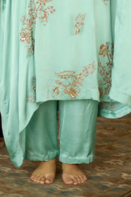 Buy Sarang Kaur Blue Satin, Georgette, Silk Sequins, Beads, Embroidery Kaftan Set With Pant Online at Aza Fashions Buy_Sarang Kaur_Blue Satin, Georgette, Silk Sequins, Beads, Embroidery Kaftan Set With Pant _Online_at_Aza_Fashions