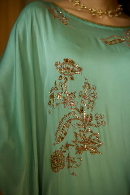 Buy Sarang Kaur Blue Satin, Georgette, Silk Sequins, Beads, Embroidery Kaftan Set With Pant Buy_Sarang Kaur_Blue Satin, Georgette, Silk Sequins, Beads, Embroidery Kaftan Set With Pant