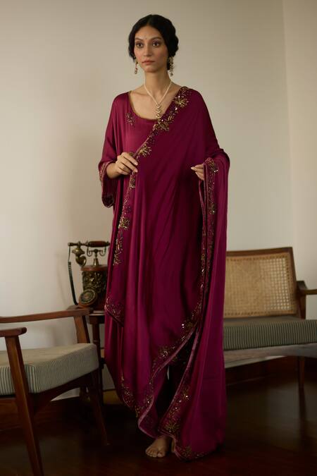 Sarang Kaur Pink Satin, Georgette Sequins, Beads Thread Embroidered Dupatta Online at Aza Fashions Sarang Kaur_Pink Satin, Georgette Sequins, Beads Thread Embroidered Dupatta _Online_at_Aza_Fashions