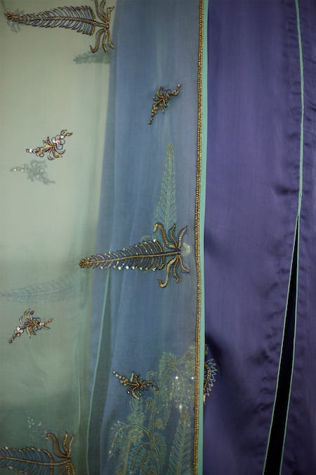 Shop_Sarang Kaur_Blue Organza, Silk Sequins, Beads, Embroidery Chhaaya Dupatta _Online_at_Aza_Fashions