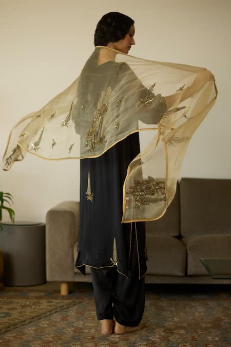 Sarang Kaur Beige Hand Embroidered Dupatta 