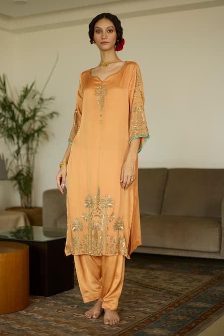 Sarang Kaur Palm Sequin Embroidered Kurta With Pant 