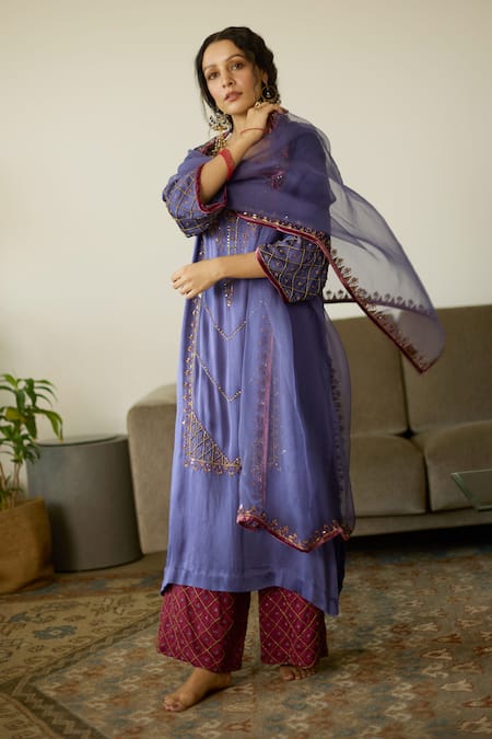 Sarang Kaur Purple Sequin Embroidered Dupatta 