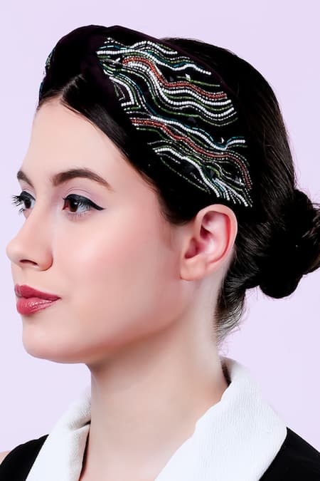 Buy_Moyolu_Blue Embroidery Abstract Headband _Online_at_Aza_Fashions