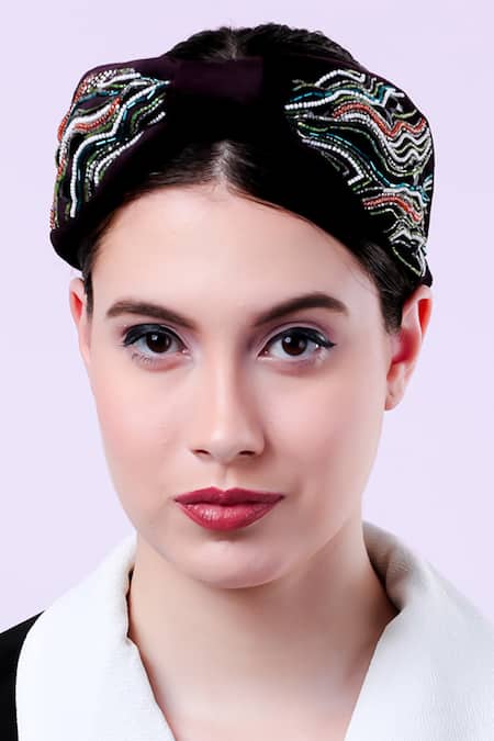 Shop_Moyolu_Blue Embroidery Abstract Headband _Online_at_Aza_Fashions
