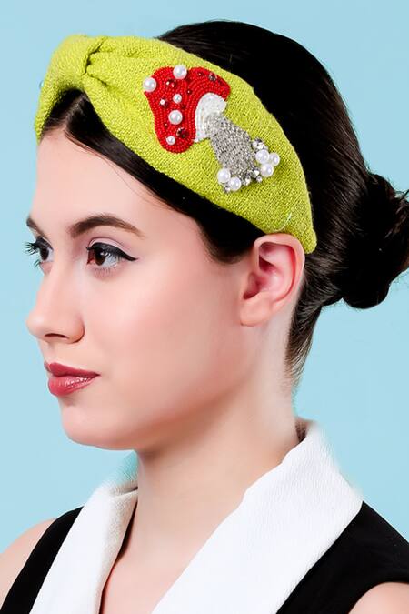 Shop_Moyolu_Yellow Embroidery Mushroom Headband _Online_at_Aza_Fashions