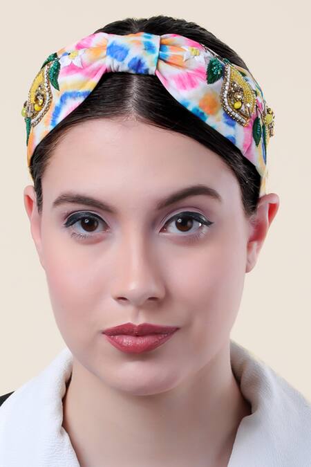 Moyolu_Multi Color Embroidery Floral Headband _Online_at_Aza_Fashions