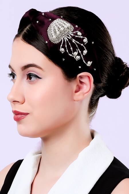 Shop Moyolu Purple Embroidery Jellyfish Motif Headband Online at Aza Fashions Shop_Moyolu_Purple Embroidery Jellyfish Motif Headband _Online_at_Aza_Fashions