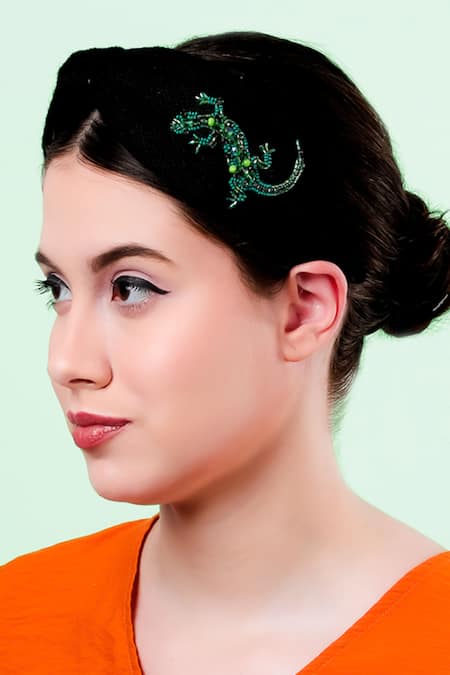 Moyolu_Multi Color Embroidery Lizard Motif Headband _Online_at_Aza_Fashions