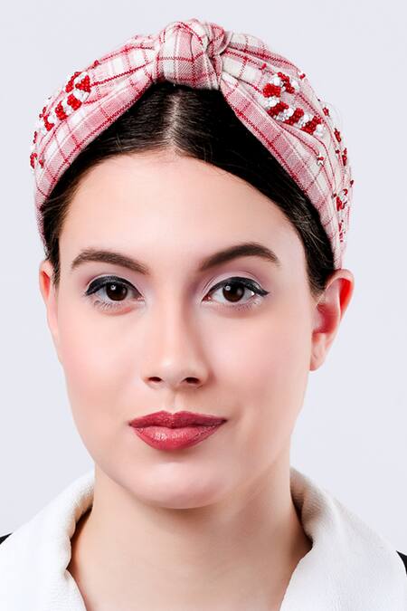 Buy Moyolu Pink Embroidery Candy Cane Headband Online at Aza Fashions Buy_Moyolu_Pink Embroidery Candy Cane Headband _Online_at_Aza_Fashions