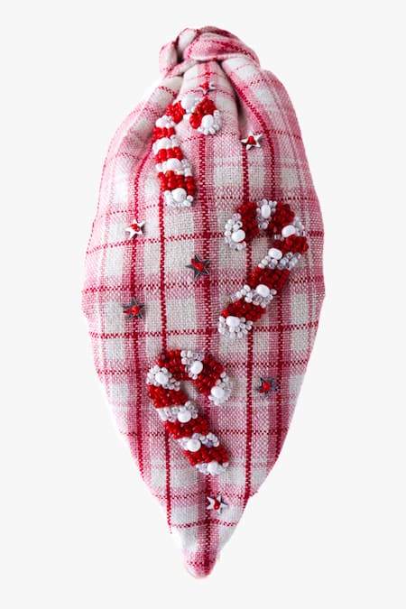 Shop Moyolu Pink Embroidery Candy Cane Headband Online at Aza Fashions Shop_Moyolu_Pink Embroidery Candy Cane Headband _Online_at_Aza_Fashions