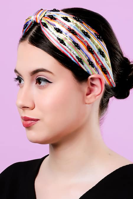 Buy_Moyolu_Multi Color Embroidery Beads Headband _Online_at_Aza_Fashions