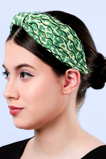Moyolu Green Embroidery Abstract Pattern Headband Online at Aza Fashions Moyolu_Green Embroidery Abstract Pattern Headband _Online_at_Aza_Fashions