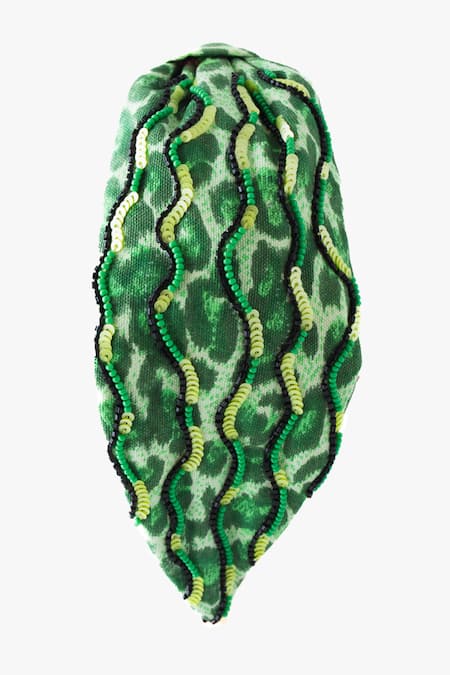 Shop Moyolu Green Embroidery Abstract Pattern Headband Online at Aza Fashions Shop_Moyolu_Green Embroidery Abstract Pattern Headband _Online_at_Aza_Fashions