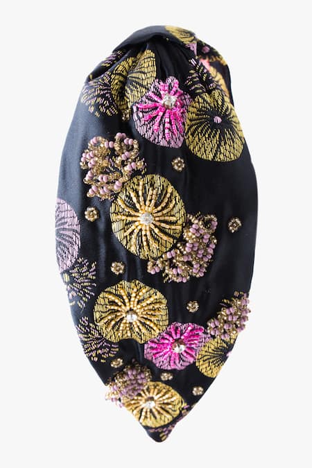 Buy_Moyolu_Blue Embroidery Floral Headband _Online_at_Aza_Fashions