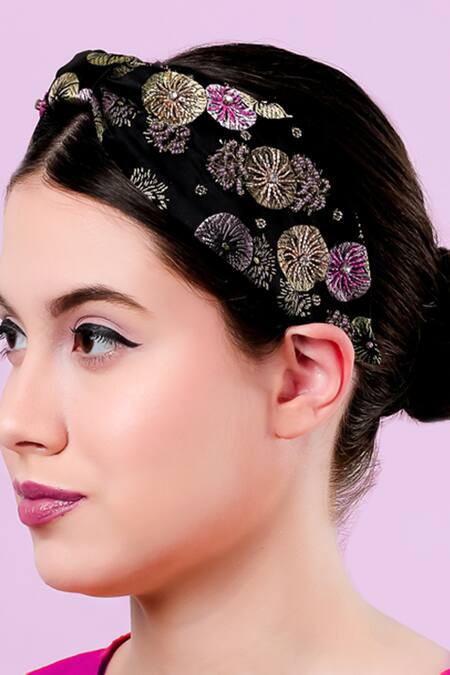 Shop_Moyolu_Blue Embroidery Floral Headband _Online_at_Aza_Fashions