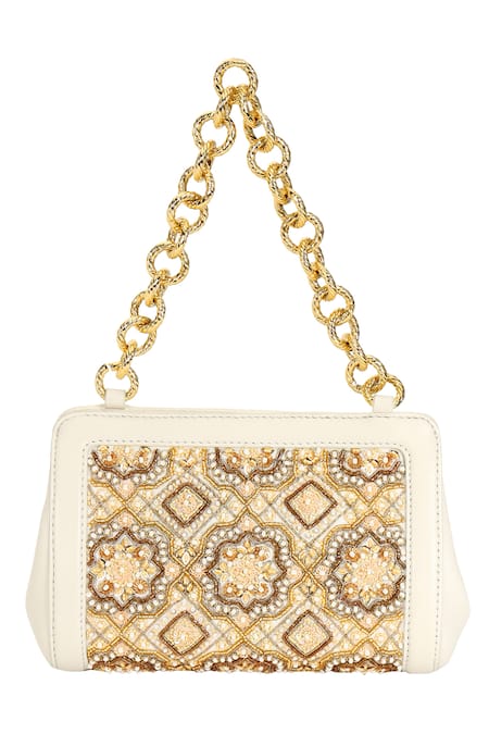Shop The Leather Garden Ivory Floral Embroidered Potli Bag Shop_The Leather Garden_Ivory Floral Embroidered Potli Bag