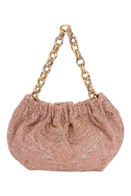 The Leather Garden_Pink Cut Work Cutdana Embellished Potli Bag _at_Aza_Fashions