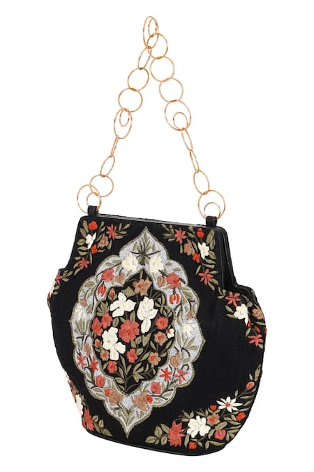 The Leather Garden Floral Thread Embroidered Handbag 