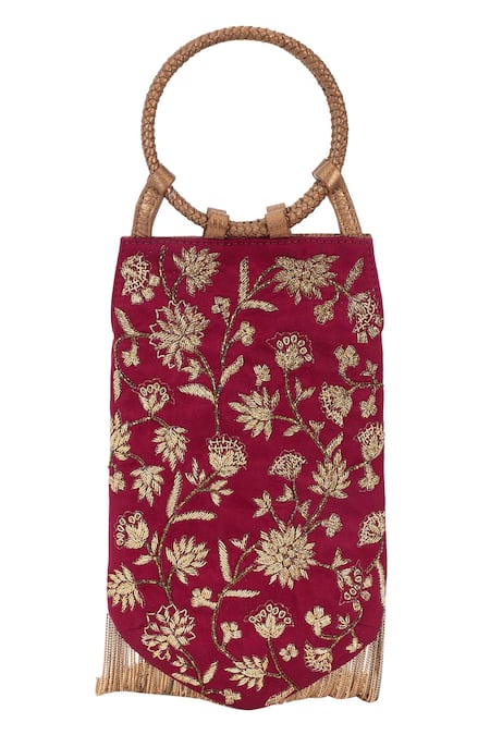 Buy_The Leather Garden_Maroon Dabka Jodha Embroidered Handbag 