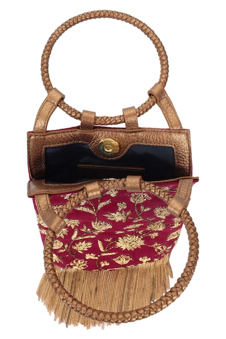 Shop_The Leather Garden_Maroon Dabka Jodha Embroidered Handbag 