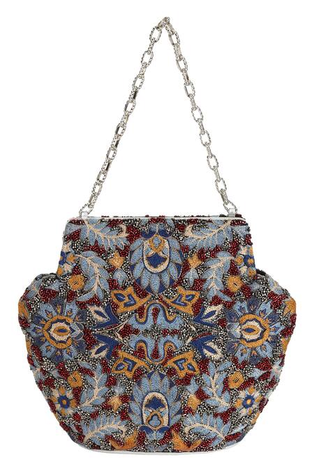 The Leather Garden_Multi Color Crewel Embroidered Handbag _Online_at_Aza_Fashions