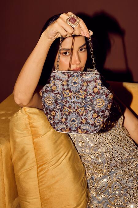 Buy_The Leather Garden_Multi Color Crewel Embroidered Handbag 