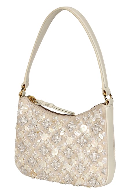 The Leather Garden Embellished Handbag with Pearl & Bead Work 
