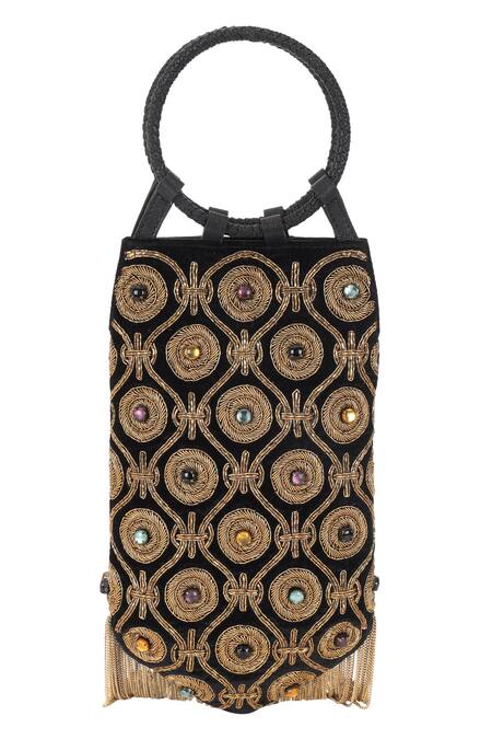 Buy_The Leather Garden_Black Stones Navratan Embellished Potli Bag_Online_at_Aza_Fashions