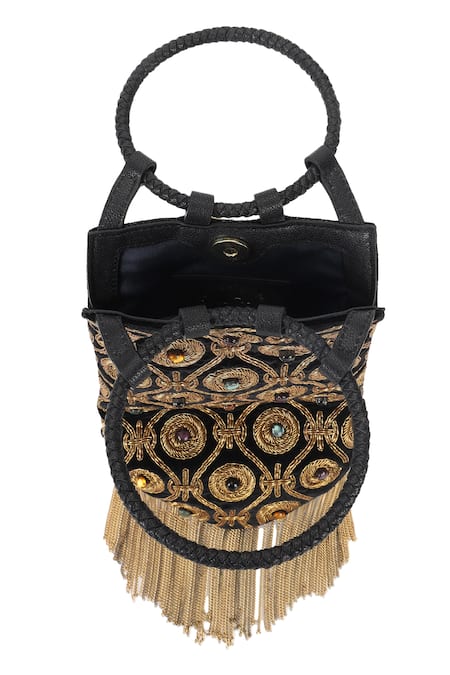 Shop_The Leather Garden_Black Stones Navratan Embellished Potli Bag_Online_at_Aza_Fashions
