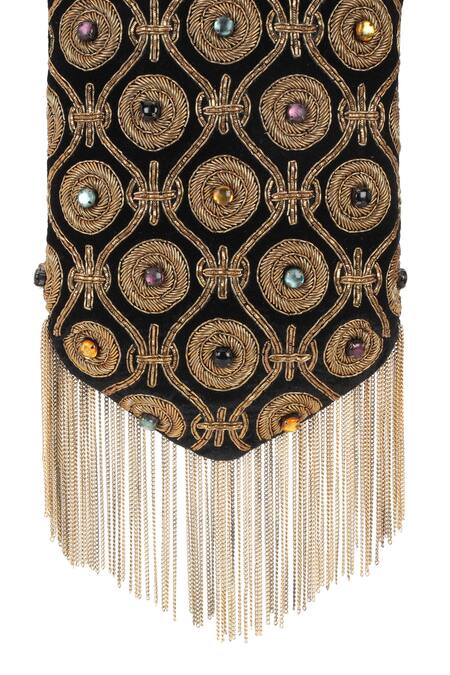 The Leather Garden_Black Stones Navratan Embellished Potli Bag_at_Aza_Fashions