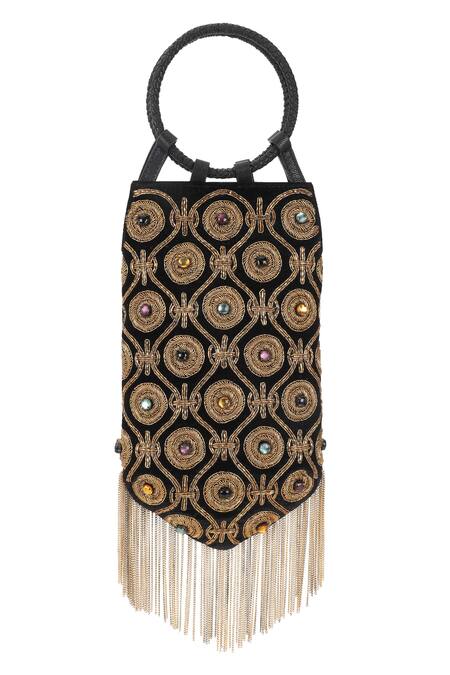 The Leather Garden_Black Stones Navratan Embellished Potli Bag_Online_at_Aza_Fashions