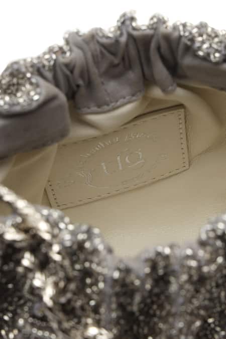 Buy The Leather Garden Silver Embroidery, Beads, Sequins Embellished Potli Bag Buy_The Leather Garden_Silver Embroidery, Beads, Sequins Embellished Potli Bag