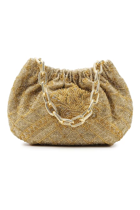 The Leather Garden Embellished Gold Potli Bag 