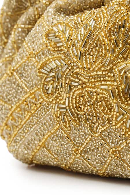 Buy_The Leather Garden_Gold Embroidery Embellished Potli Bag 