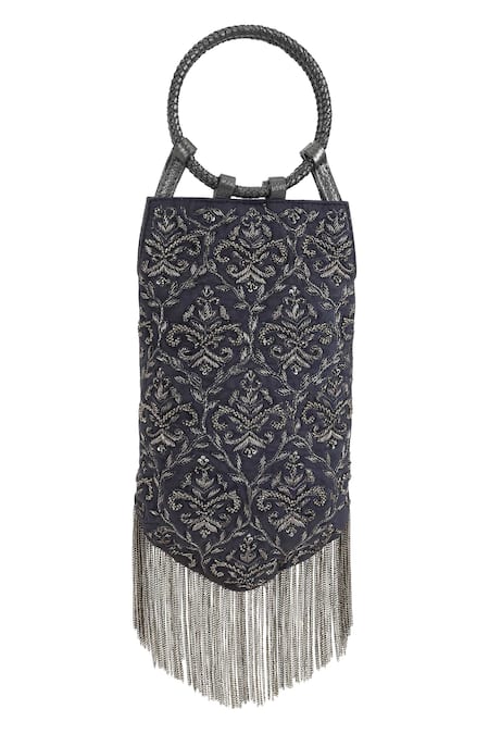 The Leather Garden Grey Jacquard Embroidered Handbag 