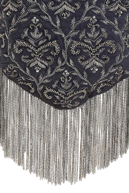 Buy_The Leather Garden_Gray Embroidery, Tassels Grey Jacquard Handbag _Online_at_Aza_Fashions