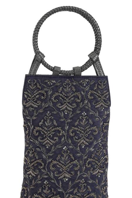 Shop_The Leather Garden_Gray Embroidery, Tassels Grey Jacquard Handbag 